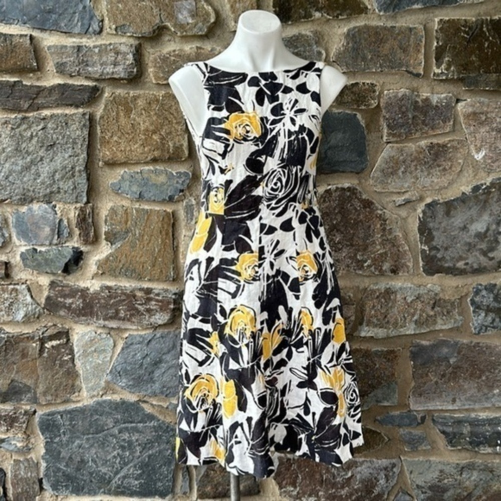 Theory Sleeveless Floral Sundress in White/Yellow/Brown Size 4